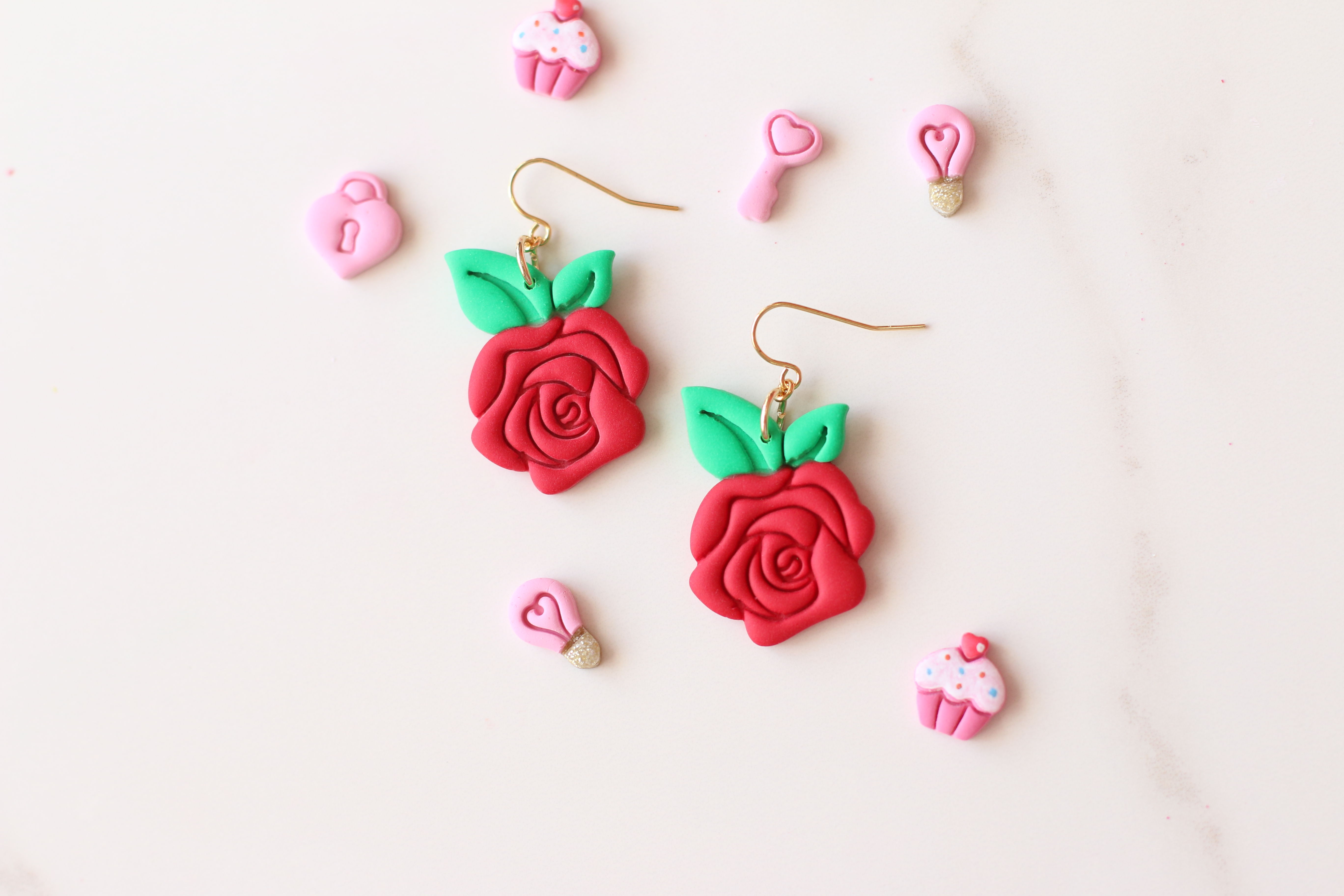 Handmade Red Rose Polymer Clay Earrings: A Floral Statement